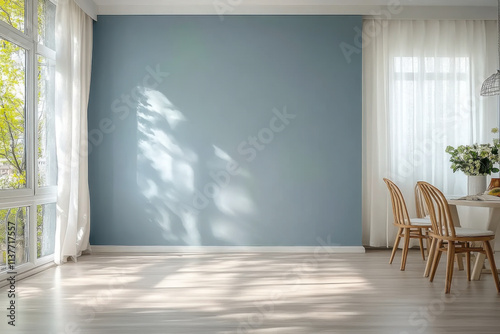 Obraz na płótnie Modern interior design of apartment, empty living room with blank blue wall w salonie