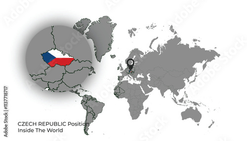 CZECH REPUBLIC Position Inside the World with Flag in Map