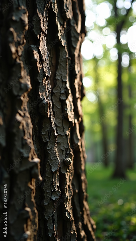 Obraz premium Close-up of rugged tree bark in a serene forest