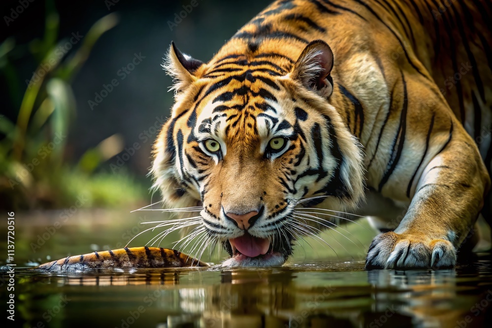 Minimalist Tiger Eating Crocodile Photo - Wildlife Predation, Nature Photography, Big Cat, Reptile Minimalist Tiger Eating Crocodile Photo - Wildlife Predation, Nature Photography, Big Cat, Reptile