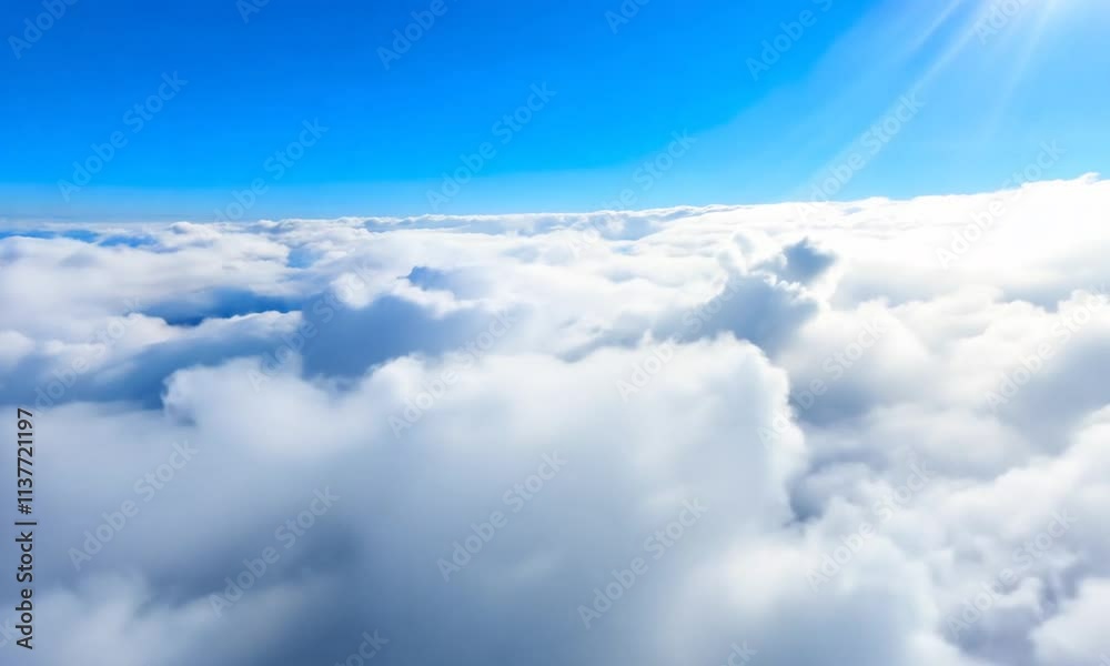 An endless flight through the clouds. Daytime. Realistic