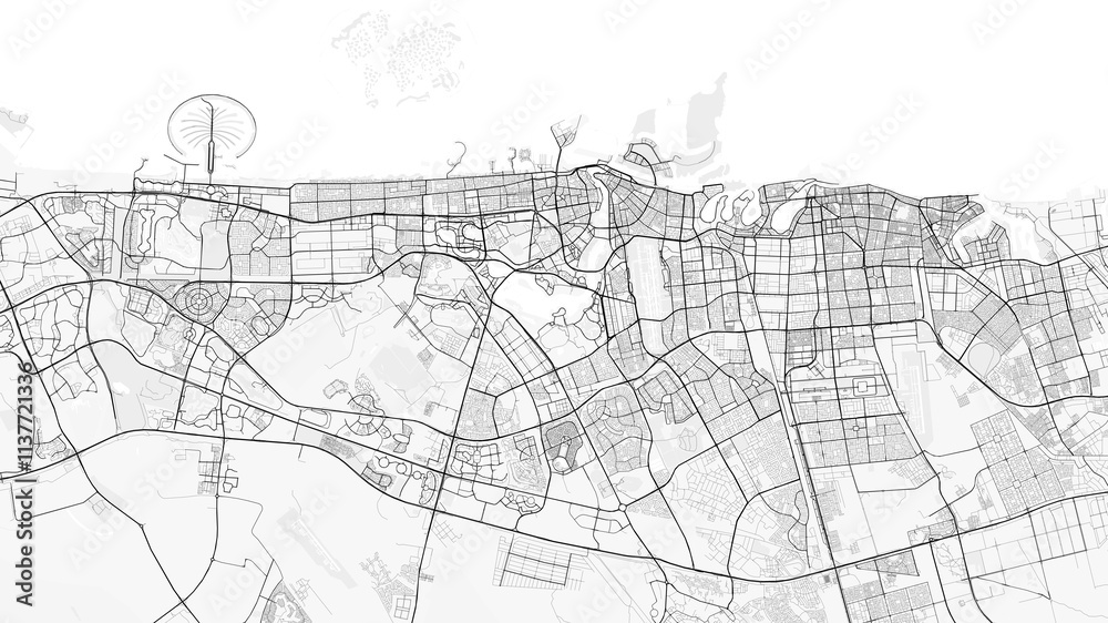 Fototapeta premium Map of Dubai, UEA. Perfect for posters, printing, wallpaper, and home decor. Maps with monochrome and black and white styles, suitable for those who want to customize