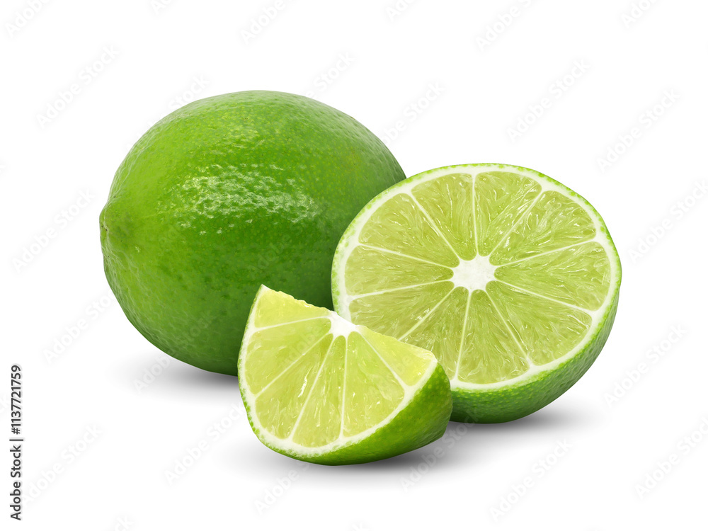 Sliced of fresh lime fruit isolated on white background. Sliced of fresh lime fruit isolated on white background.