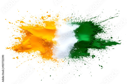 indian flag colors in creative powder explosion isolated png transparent background photo