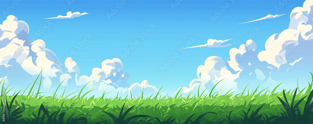 Green Grass, Blue Sky Background. Green grass, blue sky, white clouds background Green Grass, Blue Sky Background. Green grass, blue sky, white clouds background