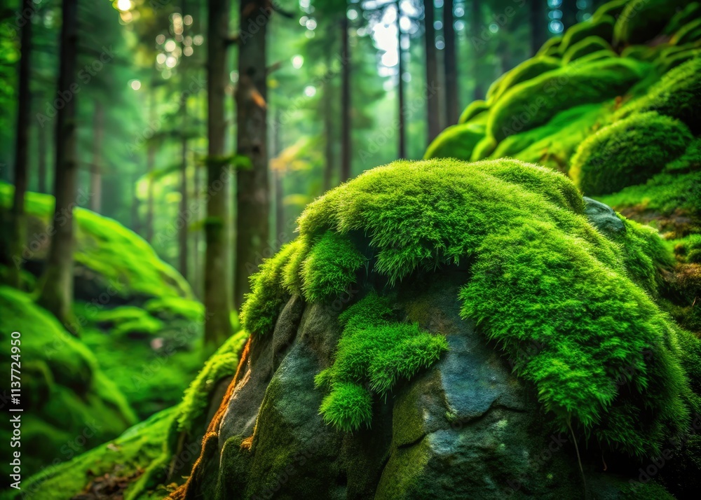 Mossy forest rock, hyperrealistic detail. Minimalist video captures nature's serene beauty. A visual escape. Mossy forest rock, hyperrealistic detail. Minimalist video captures nature's serene beauty. A visual escape.