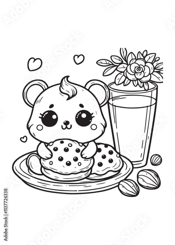 Cute cat and cookies coloring page design