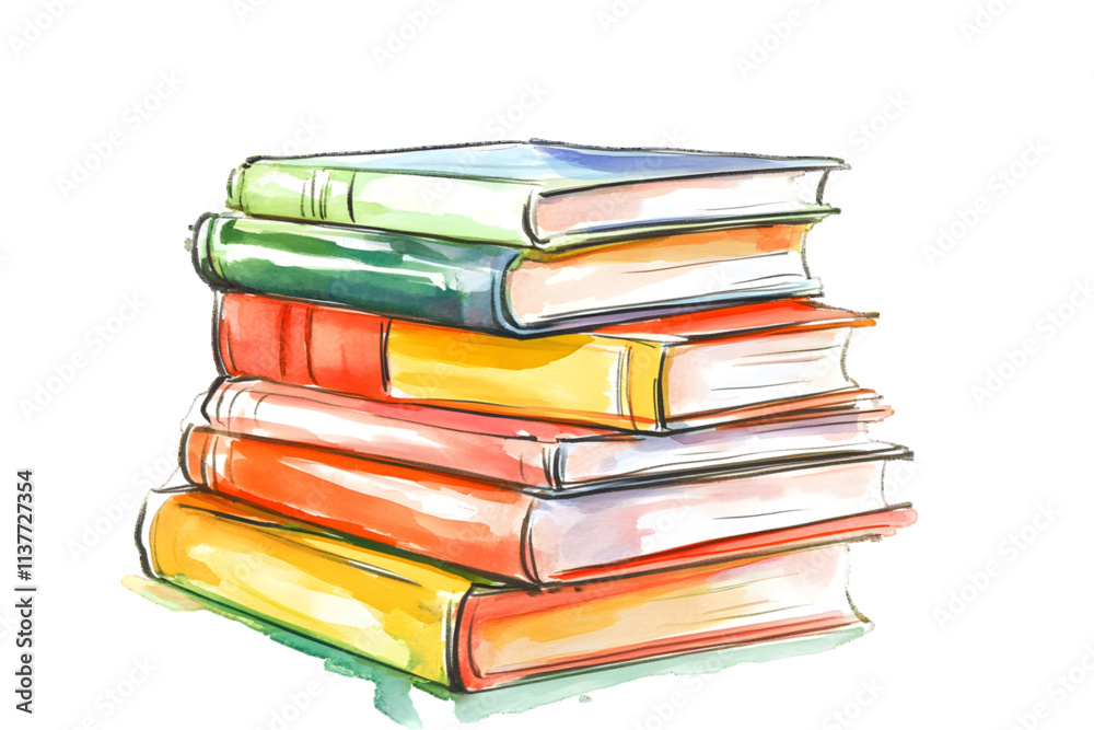 An illustration of a stack of colorful books, representing education and learning, on a white or transparent background An illustration of a stack of colorful books, representing education and learning, on a white or transparent background