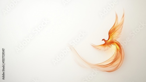 A graceful phoenix rising with flowing, fiery wings.