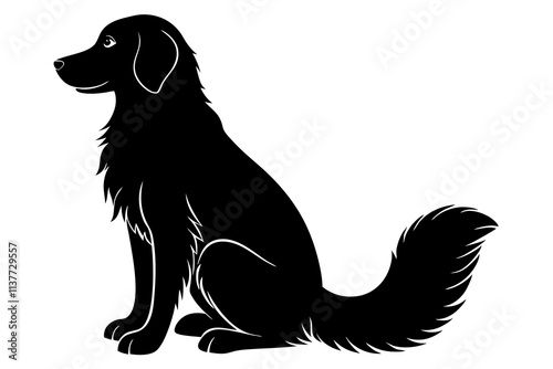 Golden Retriever Silhouette Vector Illustration of a Sitting Dog with a Fluffy Tail