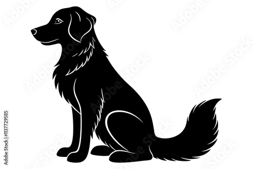 Golden Retriever Silhouette Vector Illustration of a Sitting Dog with a Fluffy Tail