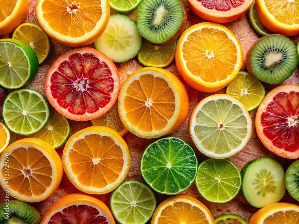 Obraz premium Vibrant Citrus & Kiwi Collage: Colorful Fruit Slice Photography