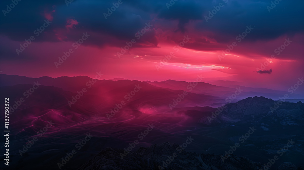 Fototapeta premium Background beautiful mountain landscape with sunset or sunrise