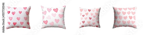 Valentine A collection of decorative pillows featuring cheerful pink heart patterns, perfect for enhancing any cozy living space.