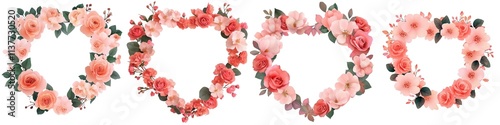 Valentine Beautiful floral heart wreaths with soft pink and red flowers, perfect for romantic occasions and decorative themes.