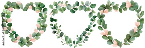 Valentine Beautiful heart-shaped floral wreaths created with lush green leaves and soft pink accents for a romantic touch.