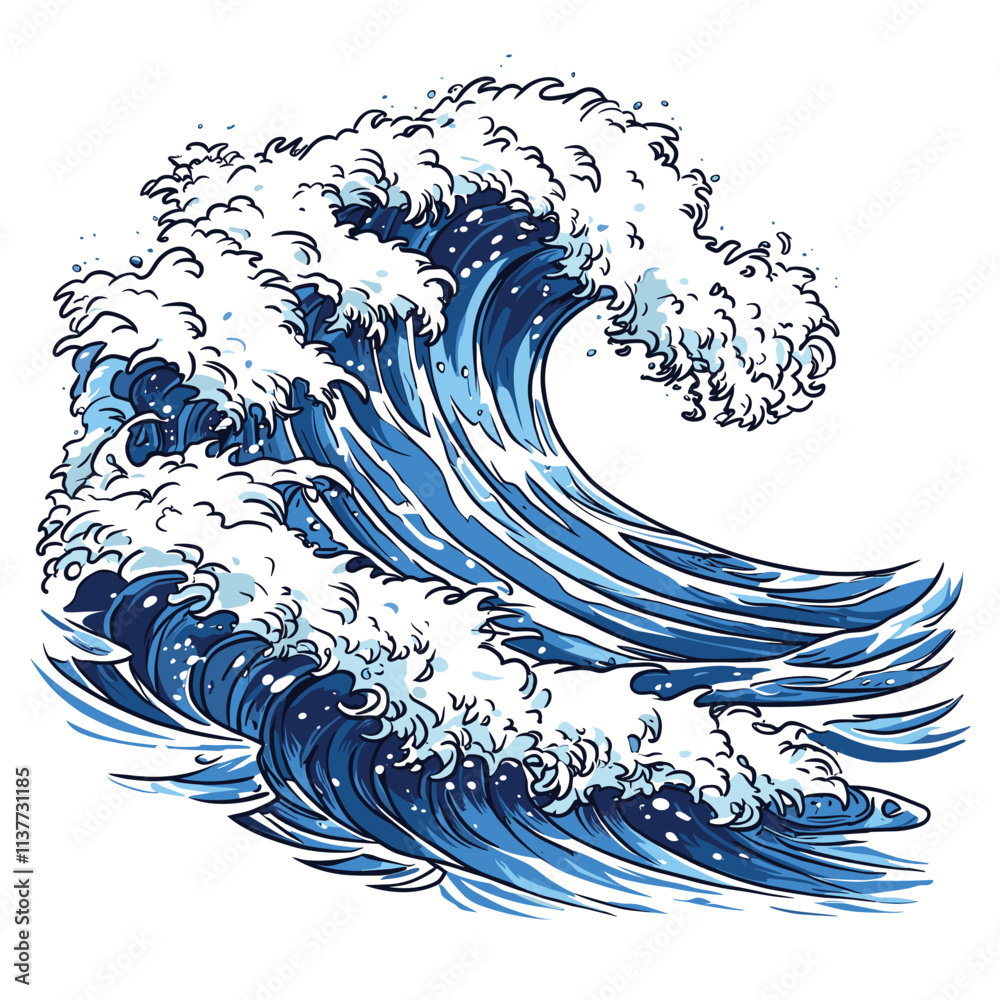 Artistic ocean wave with detailed blue and white foam. Artistic ocean wave with detailed blue and white foam.