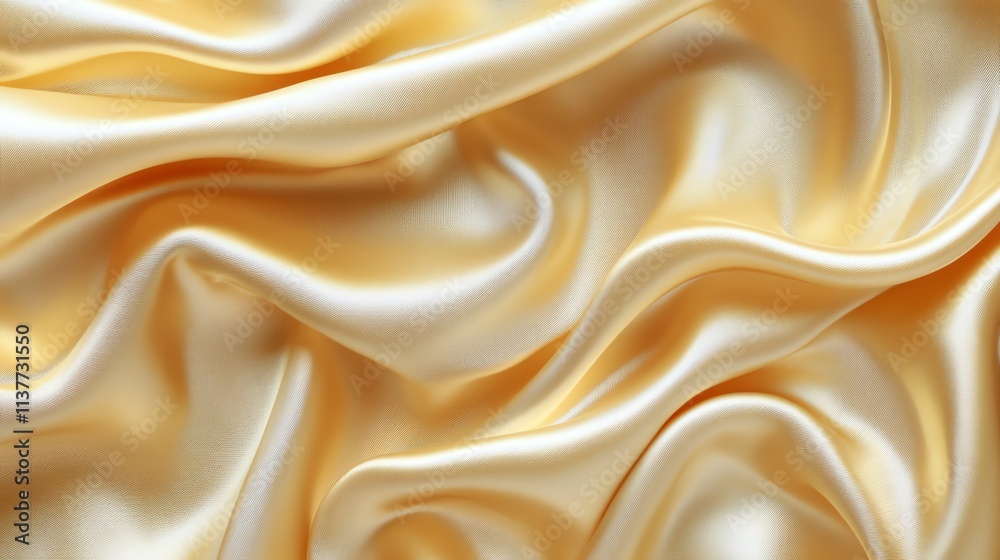 Obraz premium Smooth, flowing golden satin fabric with elegant drapes and a luxurious sheen.