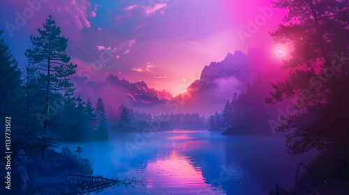 Wallpaper Mural Background beautiful mountain landscape with sunset or sunrise Torontodigital.ca