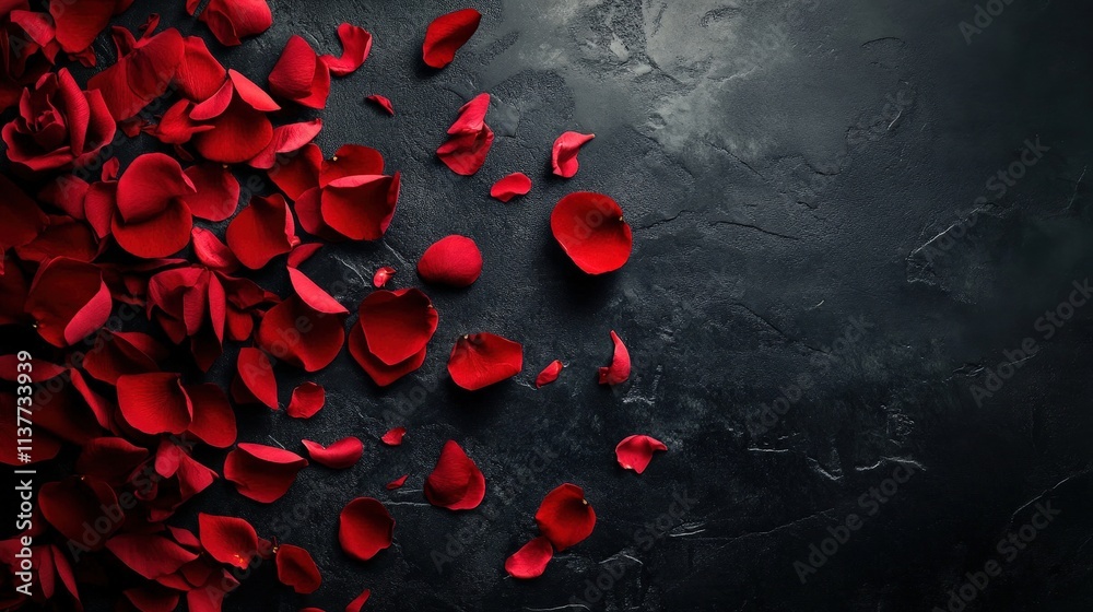 Elegant Red Rose Petals Carefully Placed on Dark Textured Background, Perfect for Valentine's Day, Weddings, and Romantic Themes Elegant Red Rose Petals Carefully Placed on Dark Textured Background, Perfect for Valentine's Day, Weddings, and Romantic Themes
