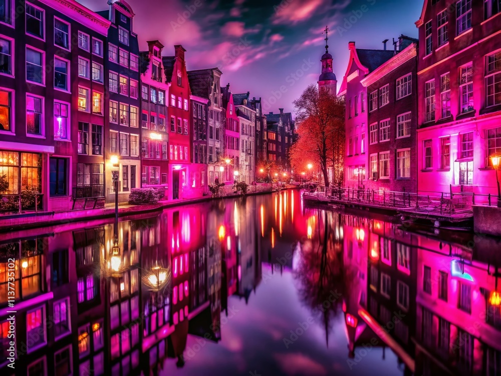 Fototapeta premium Neon Pink & Fuchsia Night Photography: Vibrant City Lights, Glowing Textures