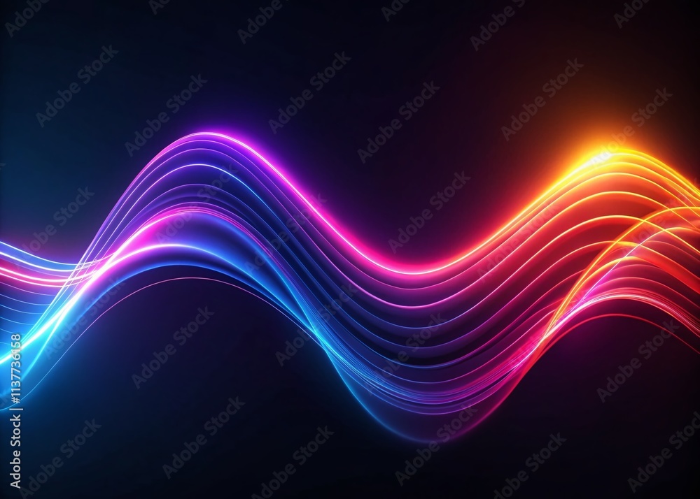 Obraz premium Neon Wave Abstract Dark Wallpaper, Minimalist Digital Art, Dynamic Light, Abstract Background, Dark Neon Art