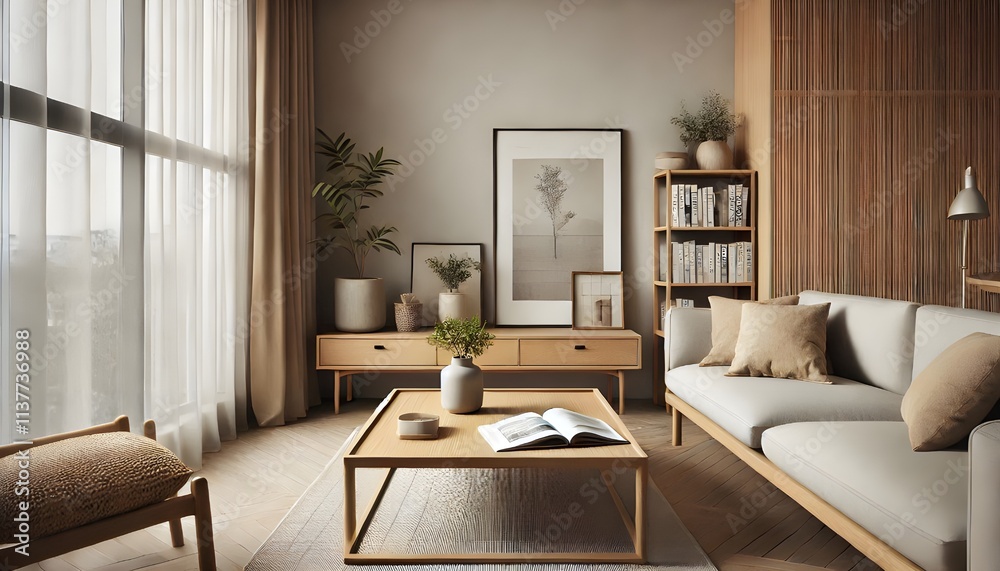 Fototapeta premium Rustic Retreat with Wooden Elements and Lush Greenery