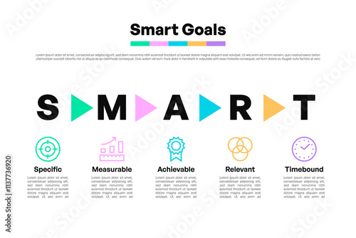 SMART Goals Infographic with Colorful Arrows and Icons for Project Management