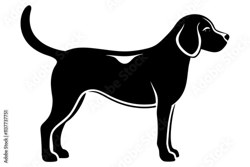 Beagle Silhouette Vector Illustration of a Dog Sniffing with Nose to the Ground