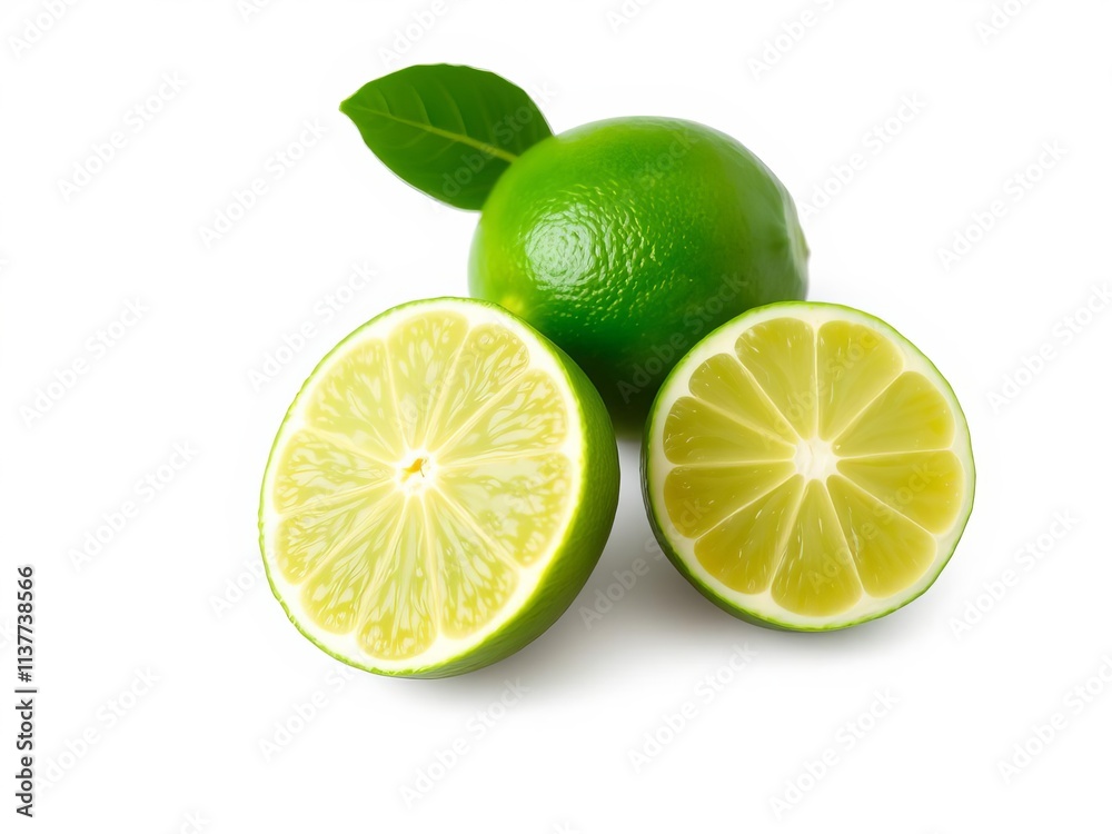 Ripe green lime slice with clipping path on white background, lime, green Ripe green lime slice with clipping path on white background, lime, green