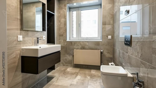 Modern bathroom design featuring natural light and sleek fixtures in a contemporary setting