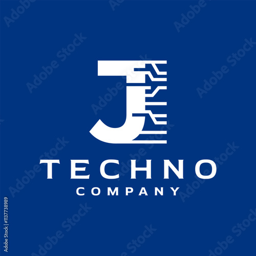 letter J logo with technology theme. futuristic logo template for technology company. photo