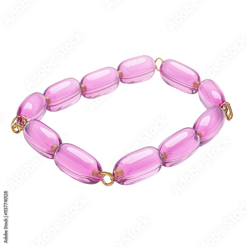 Stylish pink bead bracelet jewelry display transparent background studio setting close-up view fashion accessory