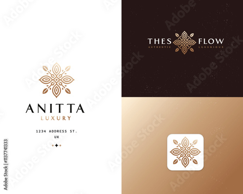 Minimalist Luxury Flower  logo for clinic, spa, hotel template for business company