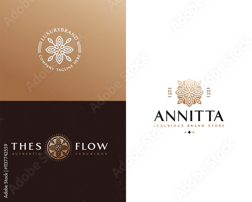 Minimalist Luxury Flower  logo for clinic, spa, hotel template for business company