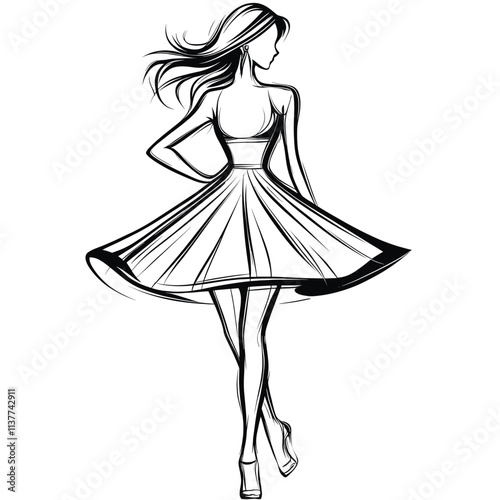 Fashion sketches of beautiful women in stylish dresses