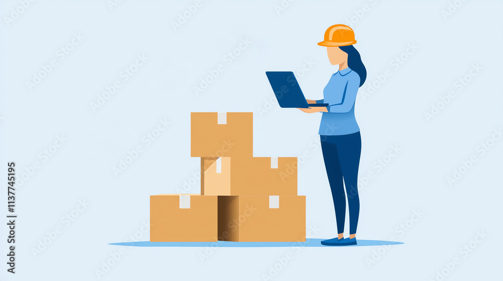 Efficient logistics manager overseeing operations with cardboard boxes Efficient logistics manager overseeing operations with cardboard boxes
