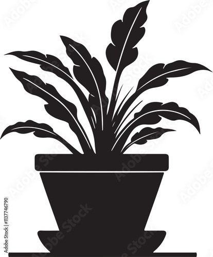 Black potted plant silhouette vector illustration set collection isolate white background