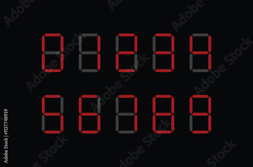 digital clock with red digits. Digital Clock Numbers, Display of Digits, Numerical numbers, Scoreboard display numbers, stopwatch