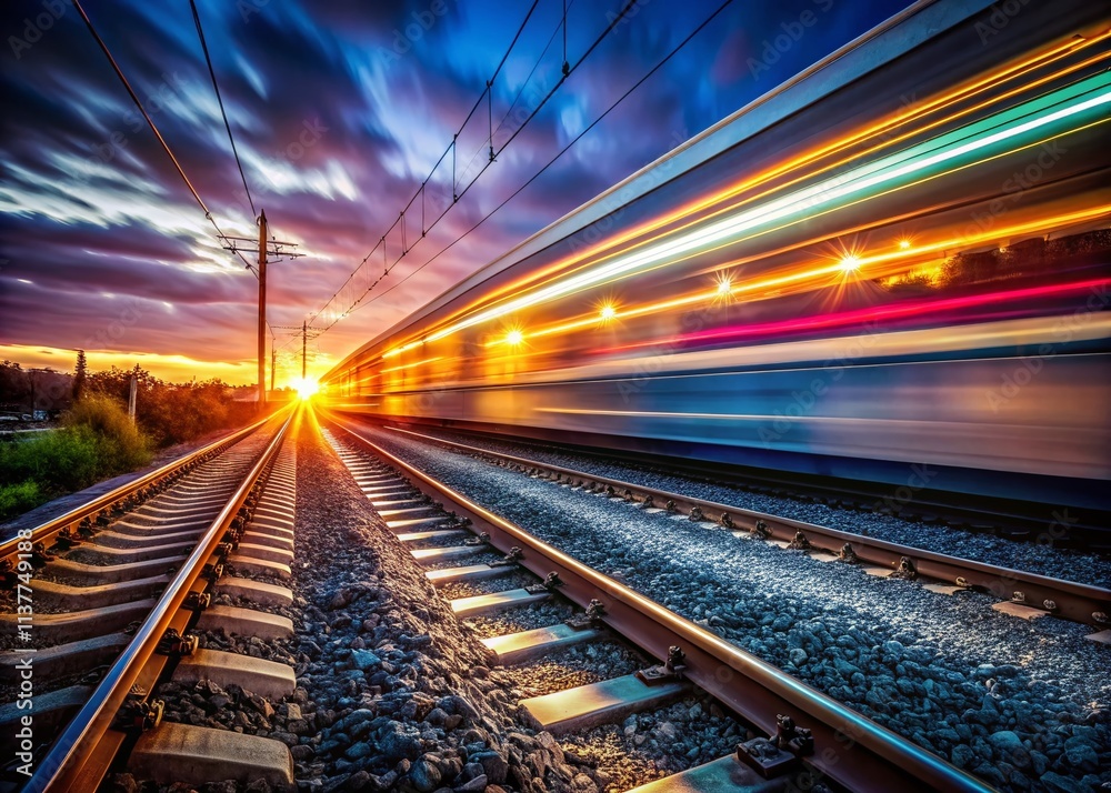Fototapeta premium Night Train Photography: Tracks, Lights, and Speed - Stunning Railway Images