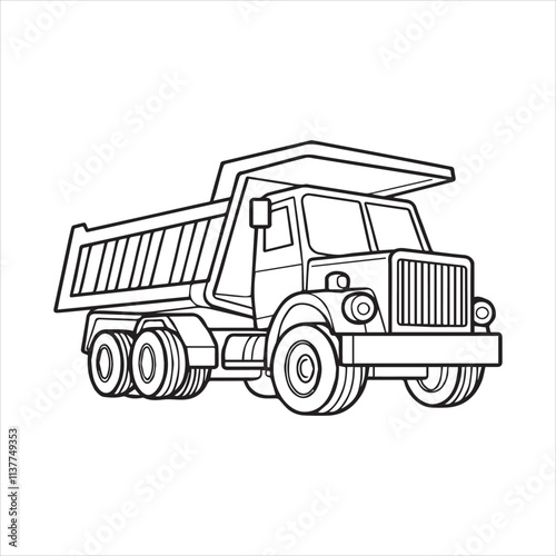 black and white drawing of a dump truck