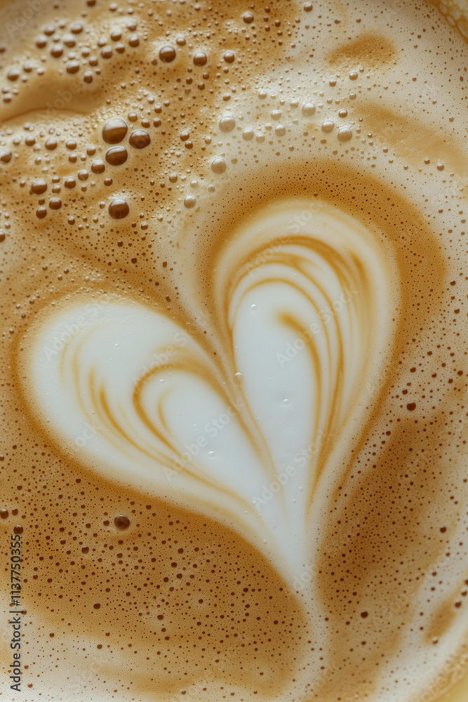A close-up shot of a freshly made latte with beautiful latte art on top. The foam is creamy, smooth, and perfectly textured, forming a delicate heart-shaped design. A close-up shot of a freshly made latte with beautiful latte art on top. The foam is creamy, smooth, and perfectly textured, forming a delicate heart-shaped design.