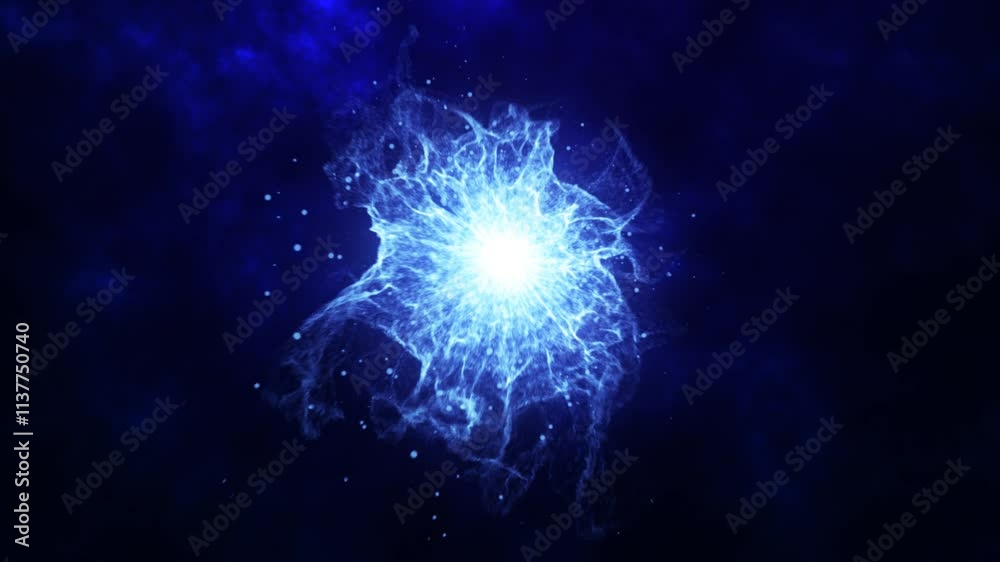 A dynamic burst of electric blue energy sphere radiating from a central point against a dark background, representing power and motion background, video in high quality 4k, motion design A dynamic burst of electric blue energy sphere radiating from a central point against a dark background, representing power and motion background, video in high quality 4k, motion design