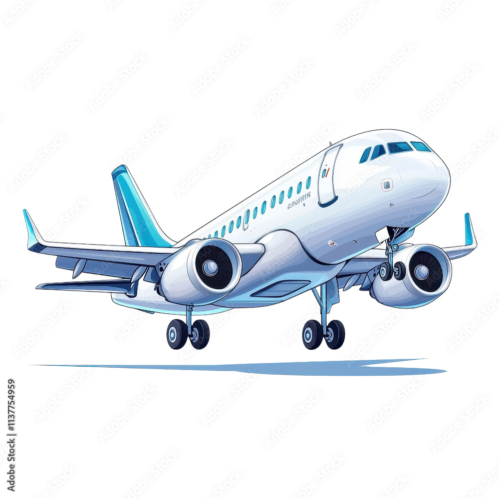 Flat style illustration of an airplane on a white background. cutout png Flat style illustration of an airplane on a white background. cutout png