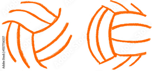 Volley Ball Line Crayon Chalk Drawing Vector Set