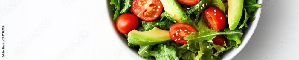 Fresh avocado and tomato salad with greens and sesame seeds Fresh avocado and tomato salad with greens and sesame seeds