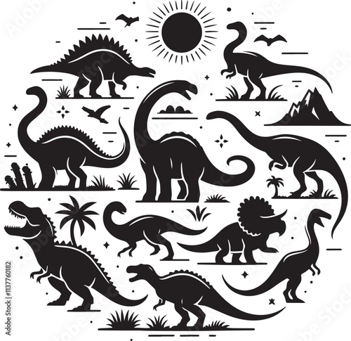 set of dinosaurs silhouette icon vector illustration with white background