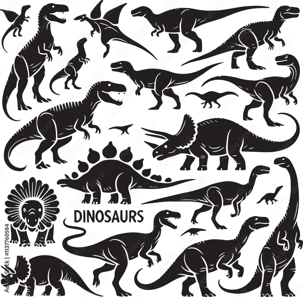 Naklejka premium set of dinosaurs silhouette icon vector illustration with white background