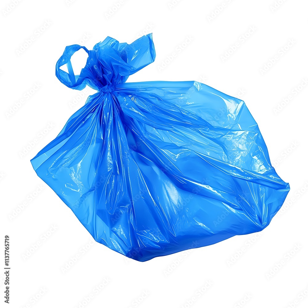 Obraz premium Blue crumpled plastic shopping, grocery bag in flying isolated on white, clipping path
