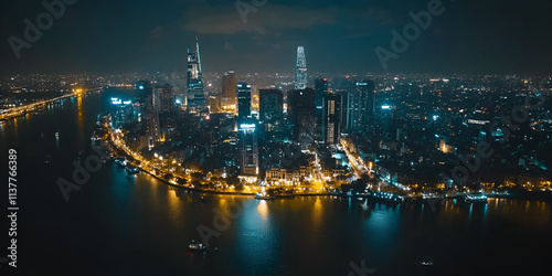 Wallpaper Mural Aerial Night View of Urban Skyline with Illuminated Buildings Torontodigital.ca